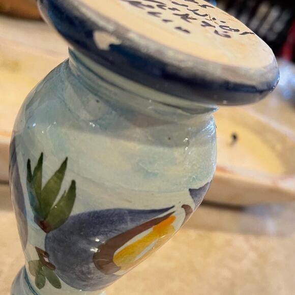 Handmade art Pottery blue candlestick candleholders x2 Puerto Rico 6-1/4” - Picture 7 of 8